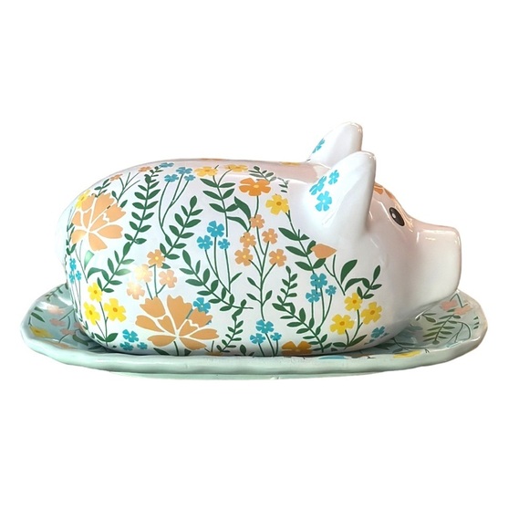 Old East Main Co Pioneer Inspired Floral Pig Butter Dish Farmhouse Cottagecore - Picture 13 of 13
